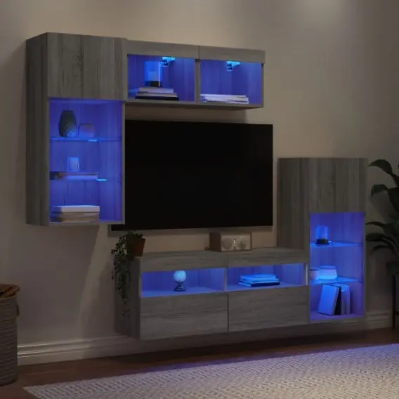 Obniżka ceny 5-częściowy zestaw mebli TV z LED, szary dąb sonoma Lumarko! - Hurtownia wielobranżowa Lumarko